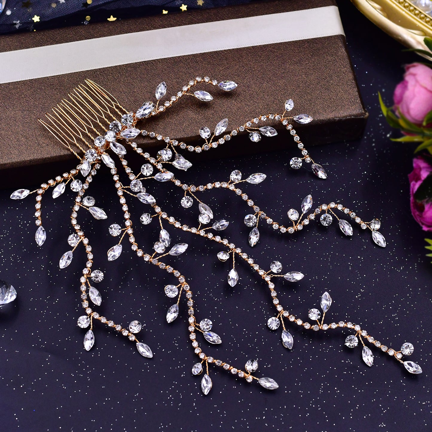 BRIDELLA BHP481 Fashion Bridal Tiara Rhinestone Wedding Head Piece Bride Side Comb Wedding Hair Accessories Women Girl Headwear