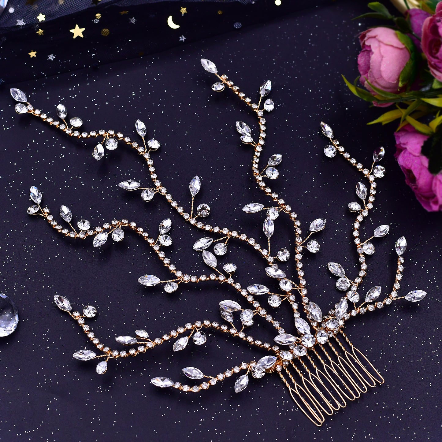 BRIDELLA BHP481 Fashion Bridal Tiara Rhinestone Wedding Head Piece Bride Side Comb Wedding Hair Accessories Women Girl Headwear