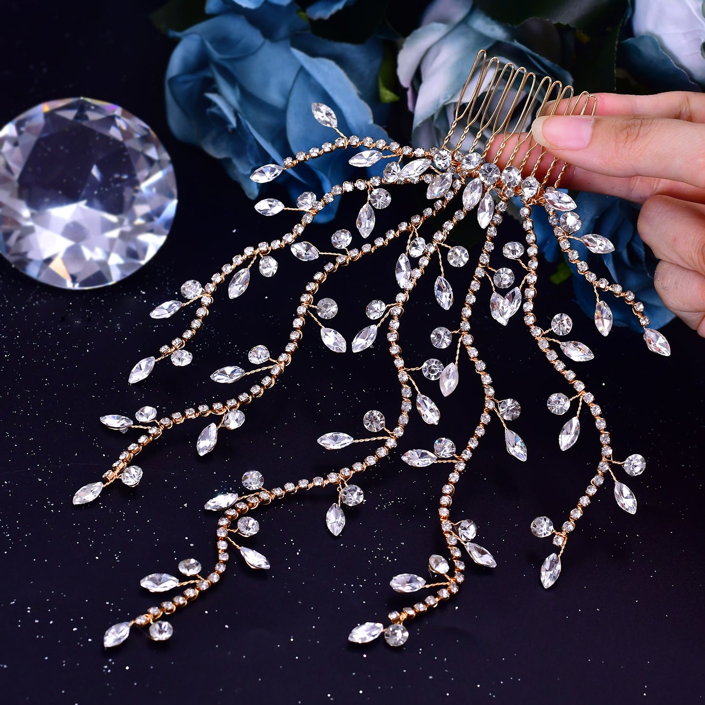 BRIDELLA BHP481 Fashion Bridal Tiara Rhinestone Wedding Head Piece Bride Side Comb Wedding Hair Accessories Women Girl Headwear