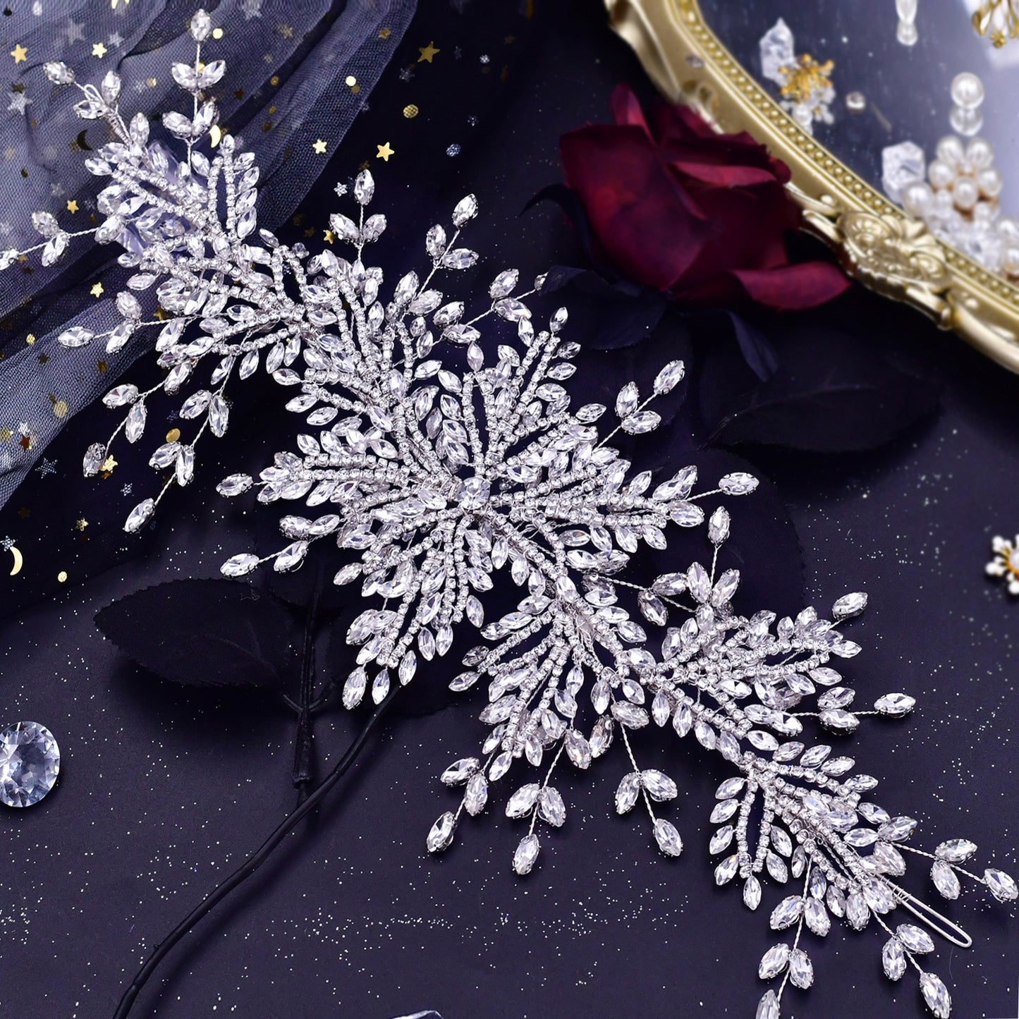 BRIDELLA BHP482  Wedding Headbands Bridal Tiaras and Headdress Crystal Headpiece Bride Hair Accessories Handmade Princess Headwear