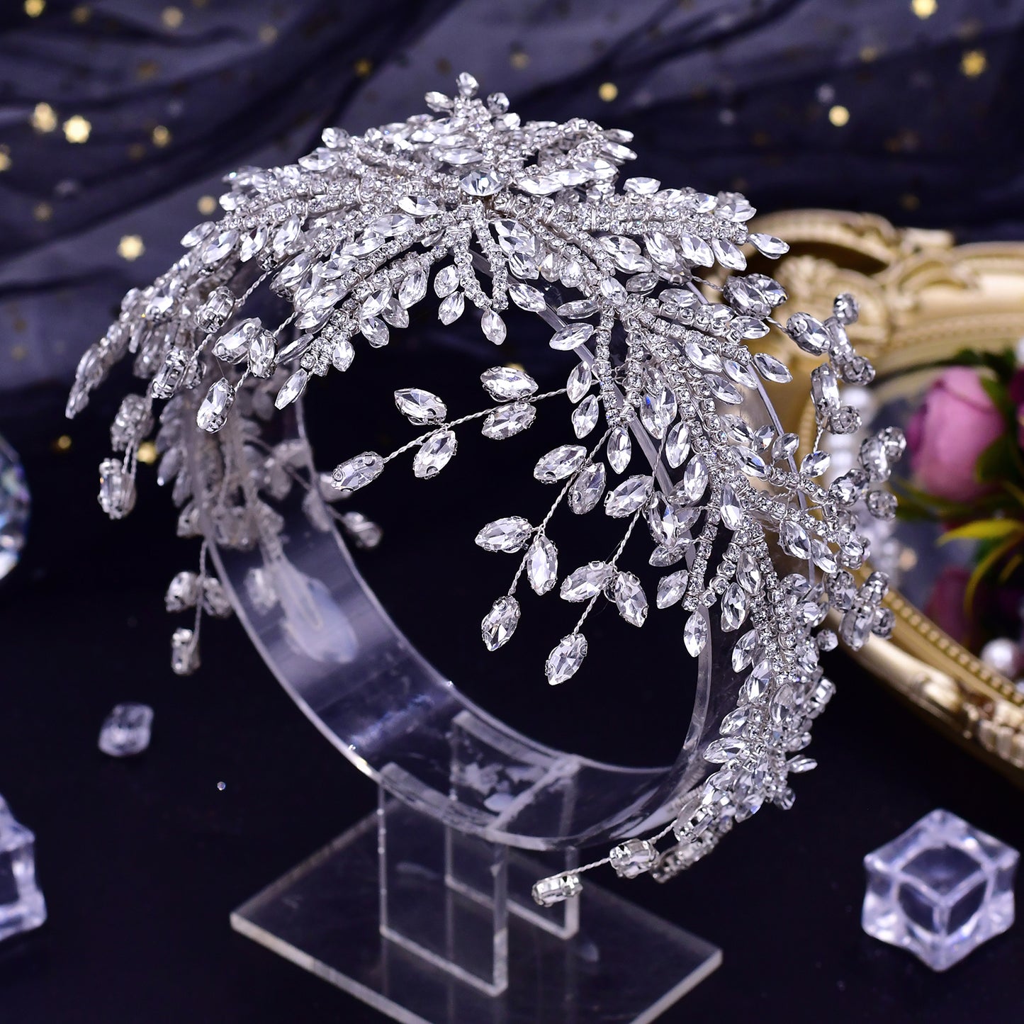 BRIDELLA BHP482  Wedding Headbands Bridal Tiaras and Headdress Crystal Headpiece Bride Hair Accessories Handmade Princess Headwear