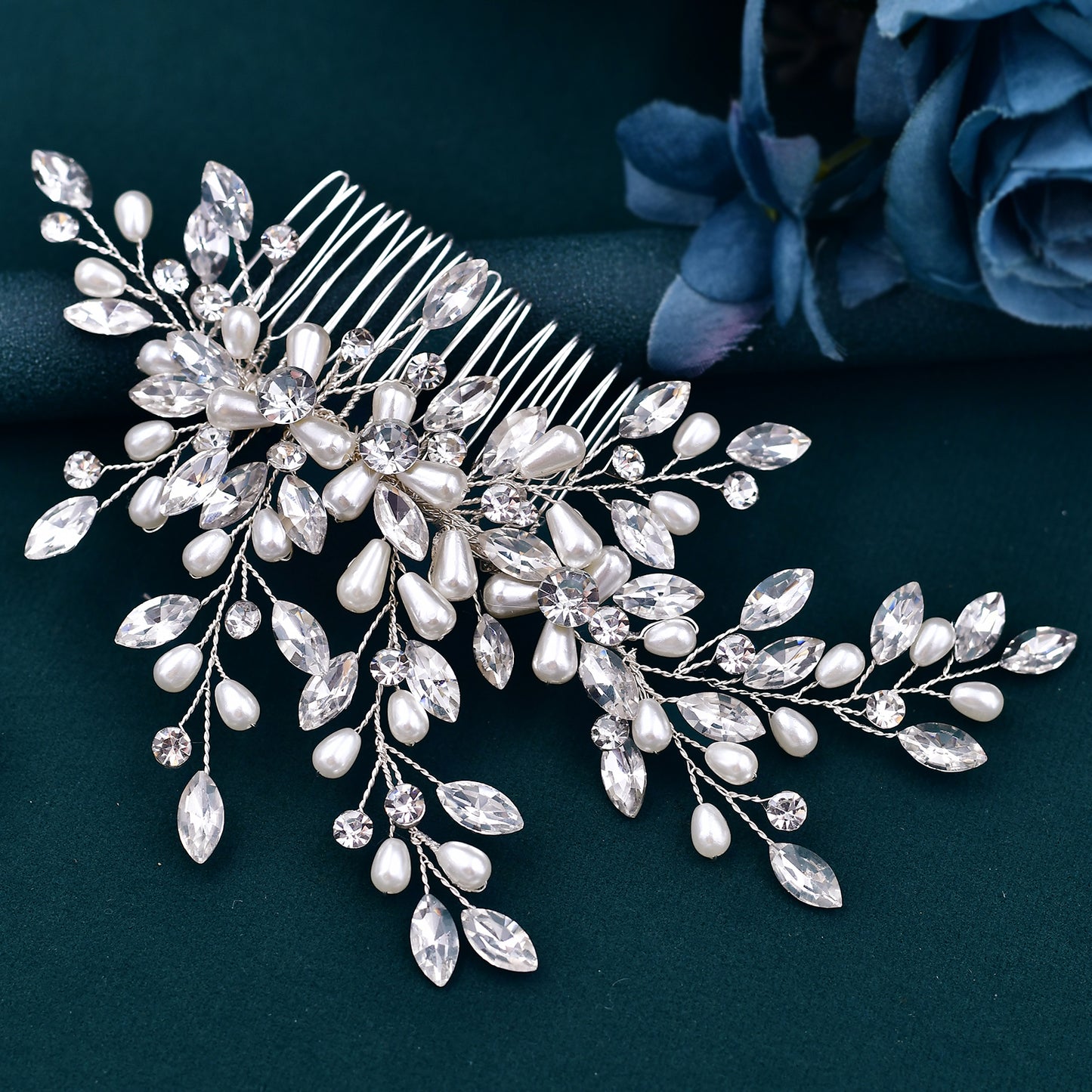BRIDELLA BHP527 Pearl Hair Comb Accessories for Women Bridal Hair Clip Wedding Hair Accessories Crystal Bride Head Tiara Headwear
