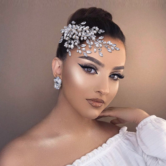 BHP527-S silver rhinestone pearl tiara