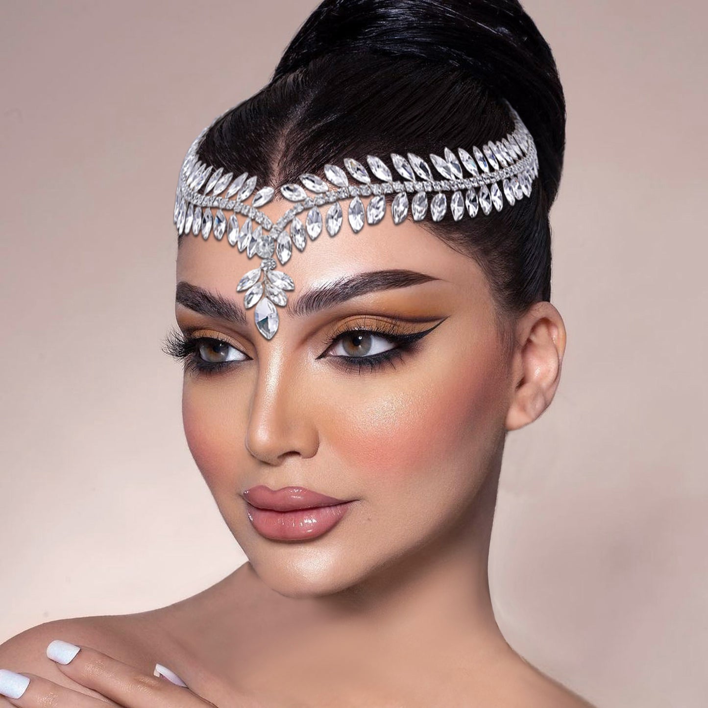 BRIDELLA BHP529 Forehead Headband for Bride Rhinestone Head Chain Woman Tiara Wedding Hair Accessories Jewelry Bride Headdress
