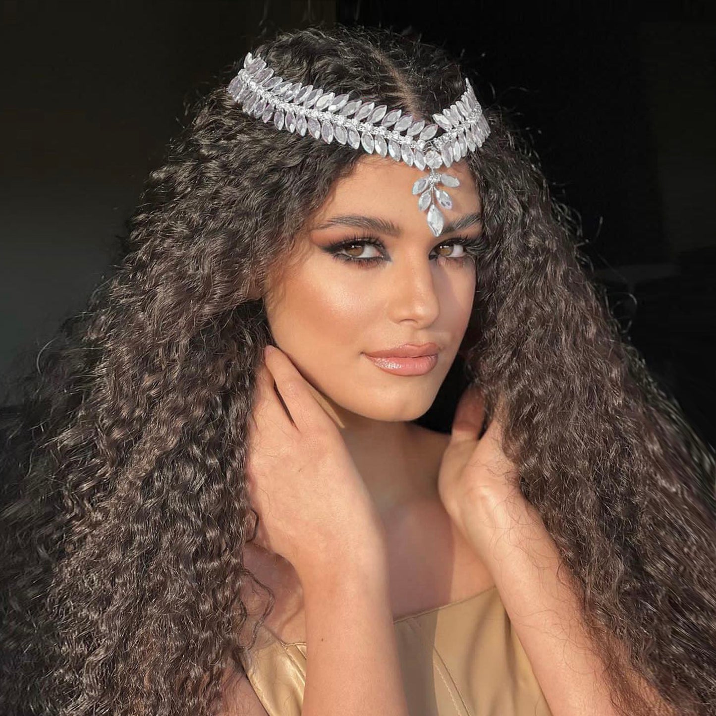 BRIDELLA BHP529 Forehead Headband for Bride Rhinestone Head Chain Woman Tiara Wedding Hair Accessories Jewelry Bride Headdress