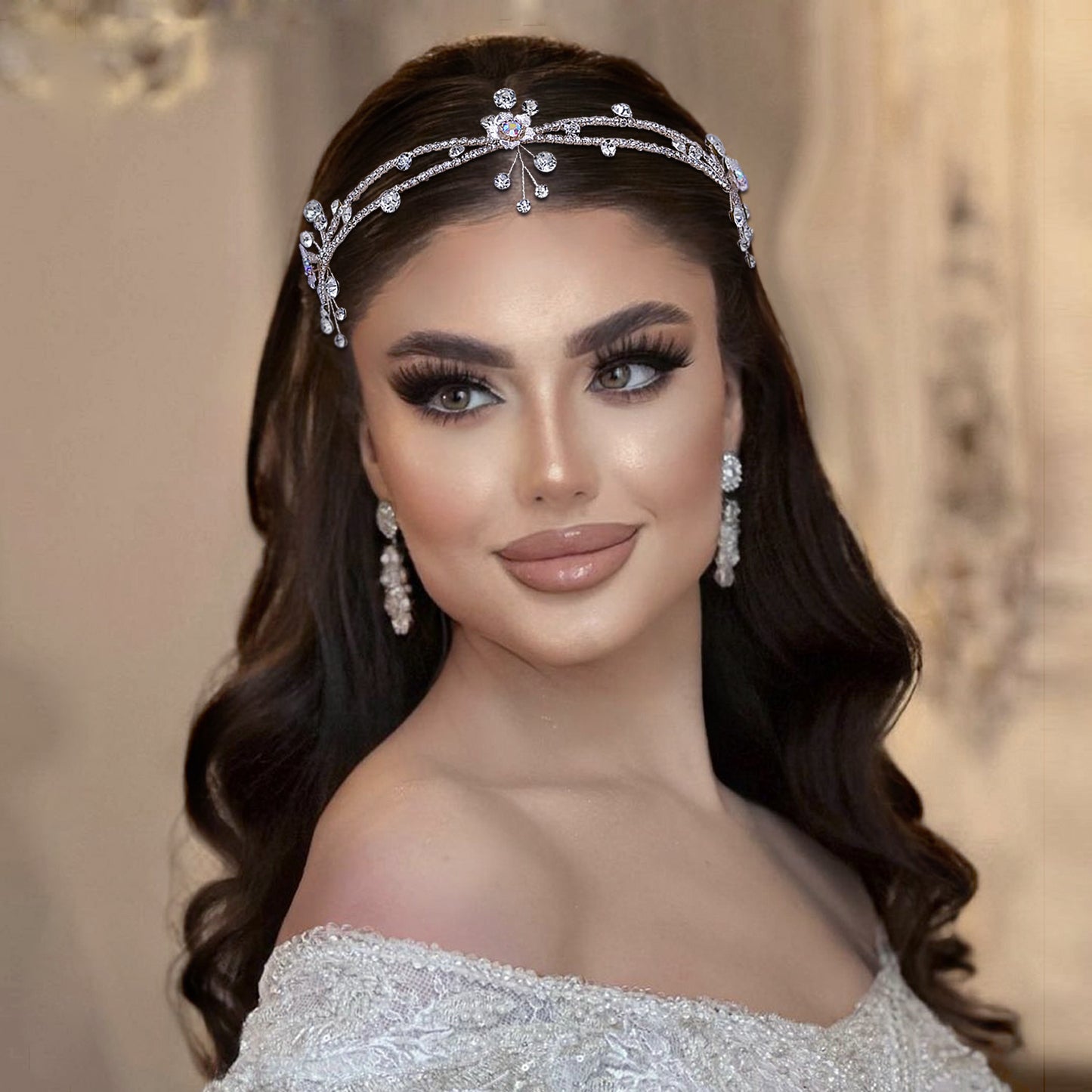 BRIDELLA BHP548 Forehead Bridal Headband Wedding Hair Accessories Crystal Bride Hair Vine Headband Woman Headwear Ornaments