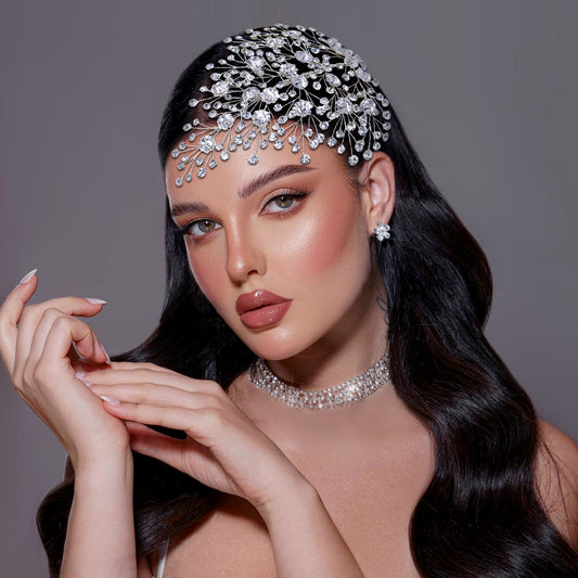 BRIDELLA BHP561  Silver Color Alloy Flower Wedding Headpiece Rhinestone Bridal Hair Accessories Headband Handmade Hair Comb