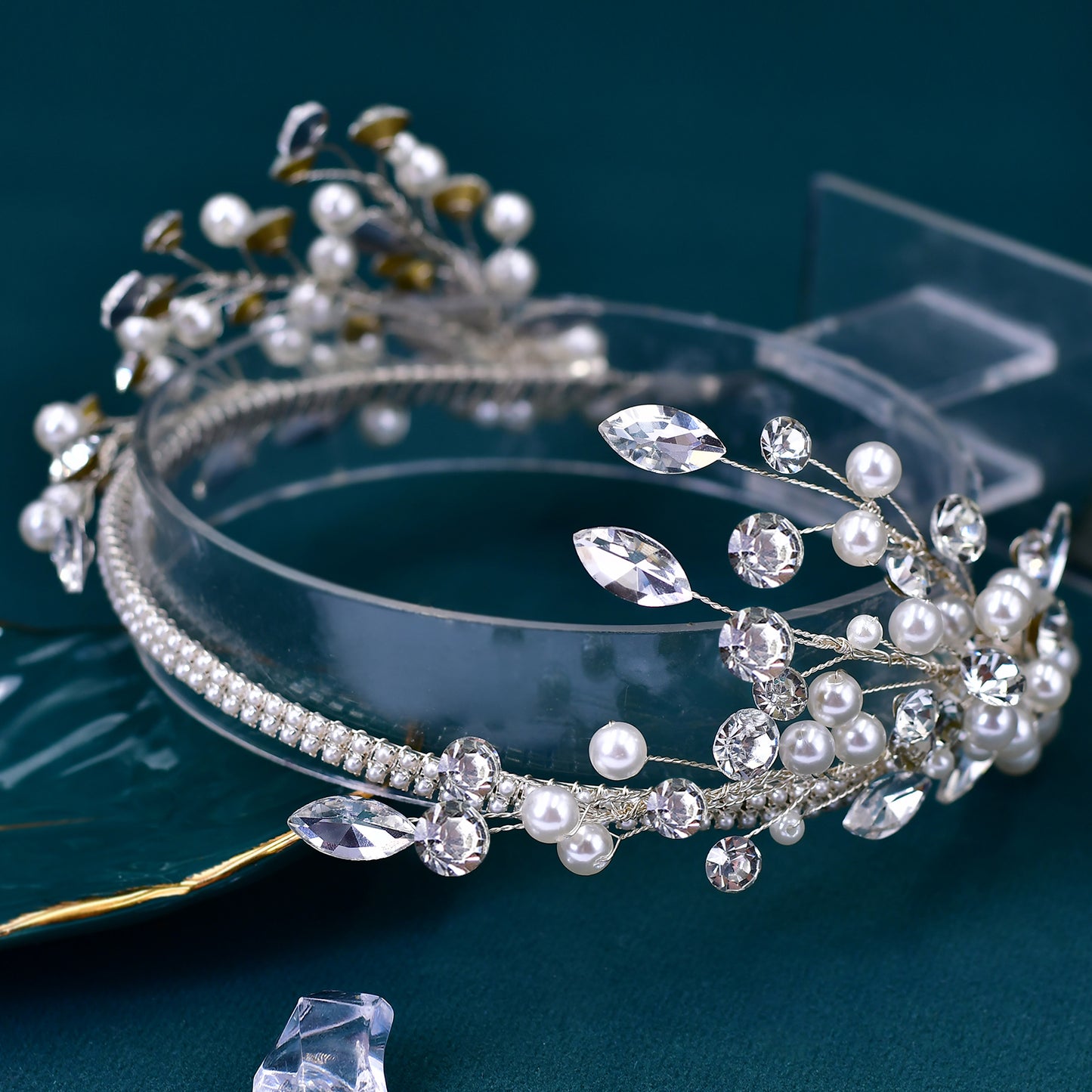 BRIDELLA BHP582 Rhinestone Pearl Bridal Headband Handmade Wedding Hair Accessories Shiny Bride Tiara Girls Bridesmaid Hairband