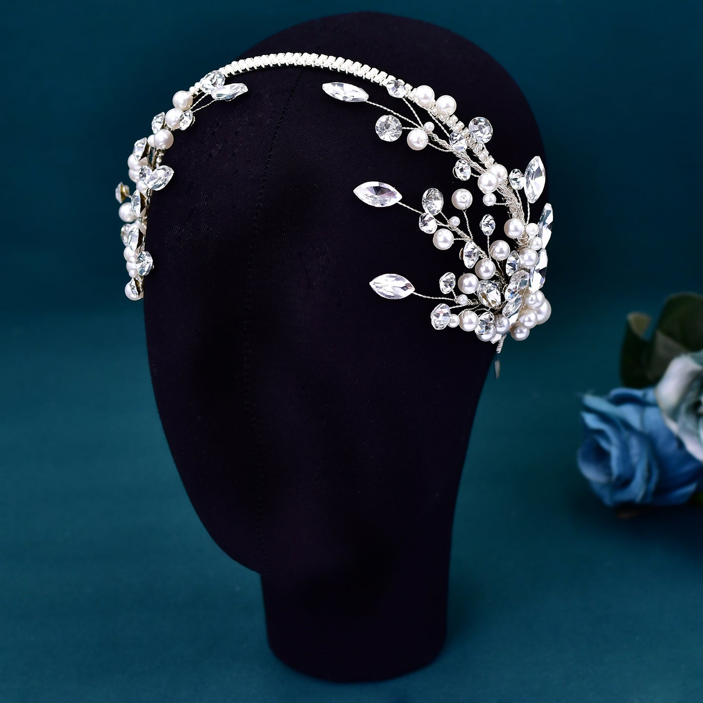 BRIDELLA BHP582 Rhinestone Pearl Bridal Headband Handmade Wedding Hair Accessories Shiny Bride Tiara Girls Bridesmaid Hairband