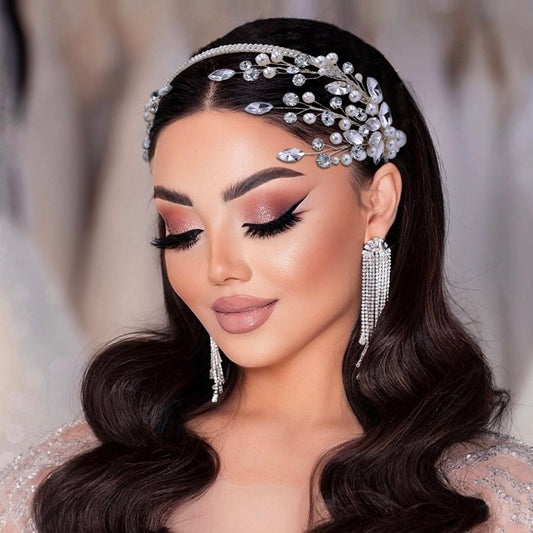 BRIDELLA BHP582 Rhinestone Pearl Bridal Headband Handmade Wedding Hair Accessories Shiny Bride Tiara Girls Bridesmaid Hairband