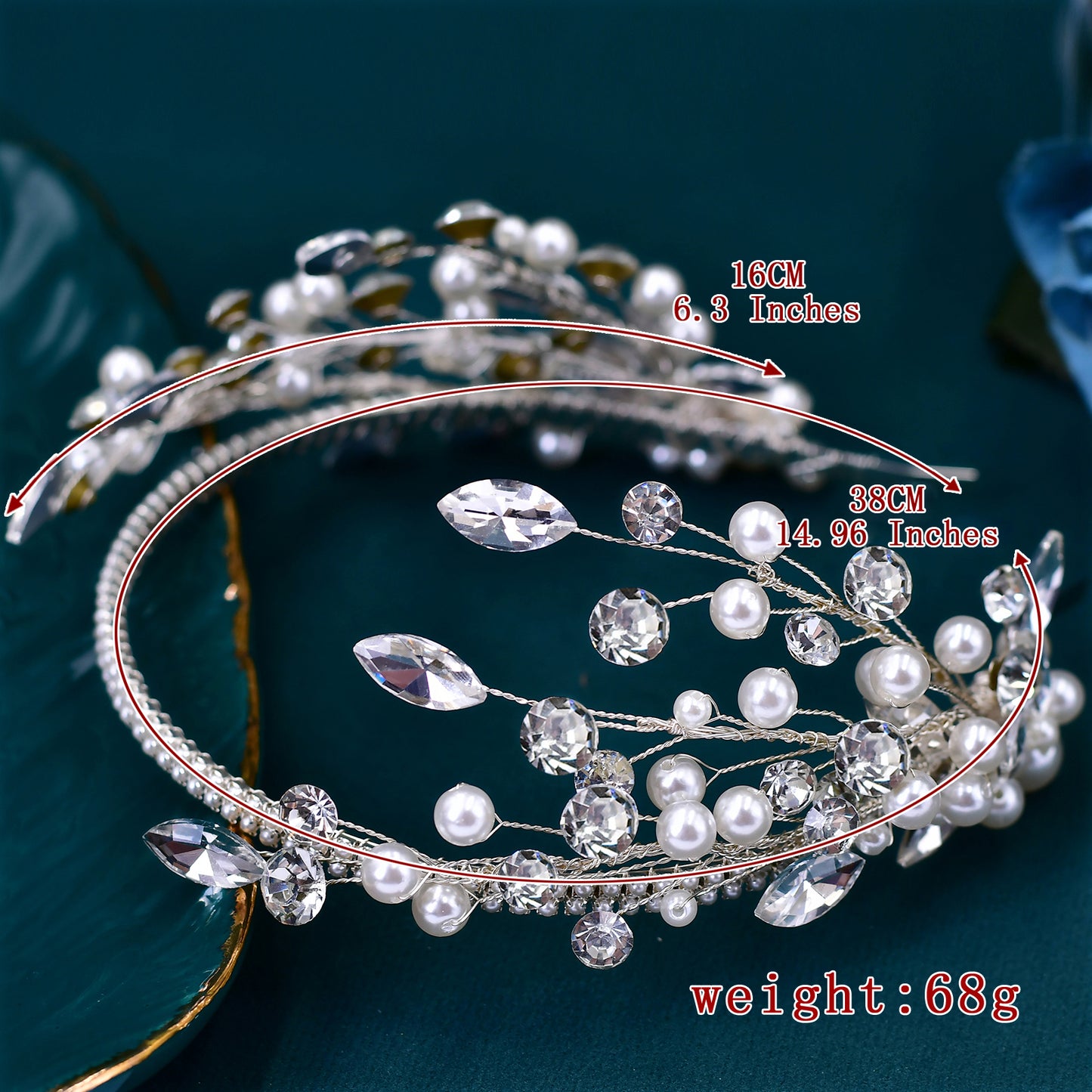 BRIDELLA BHP582 Rhinestone Pearl Bridal Headband Handmade Wedding Hair Accessories Shiny Bride Tiara Girls Bridesmaid Hairband