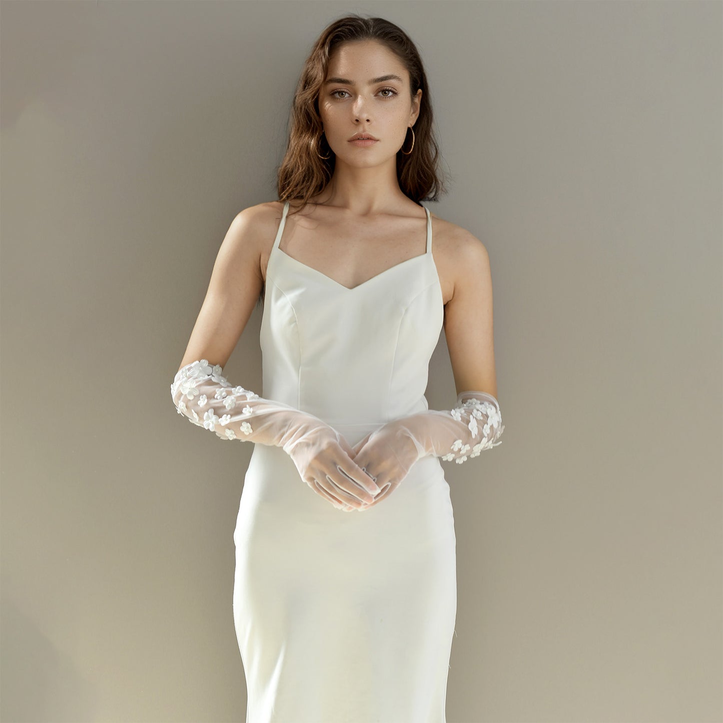 BRIDELLA BMM15 Women's 3d Flower Bridal Long Full Finger Gloves Wedding Dress Accessories Performance Decoration