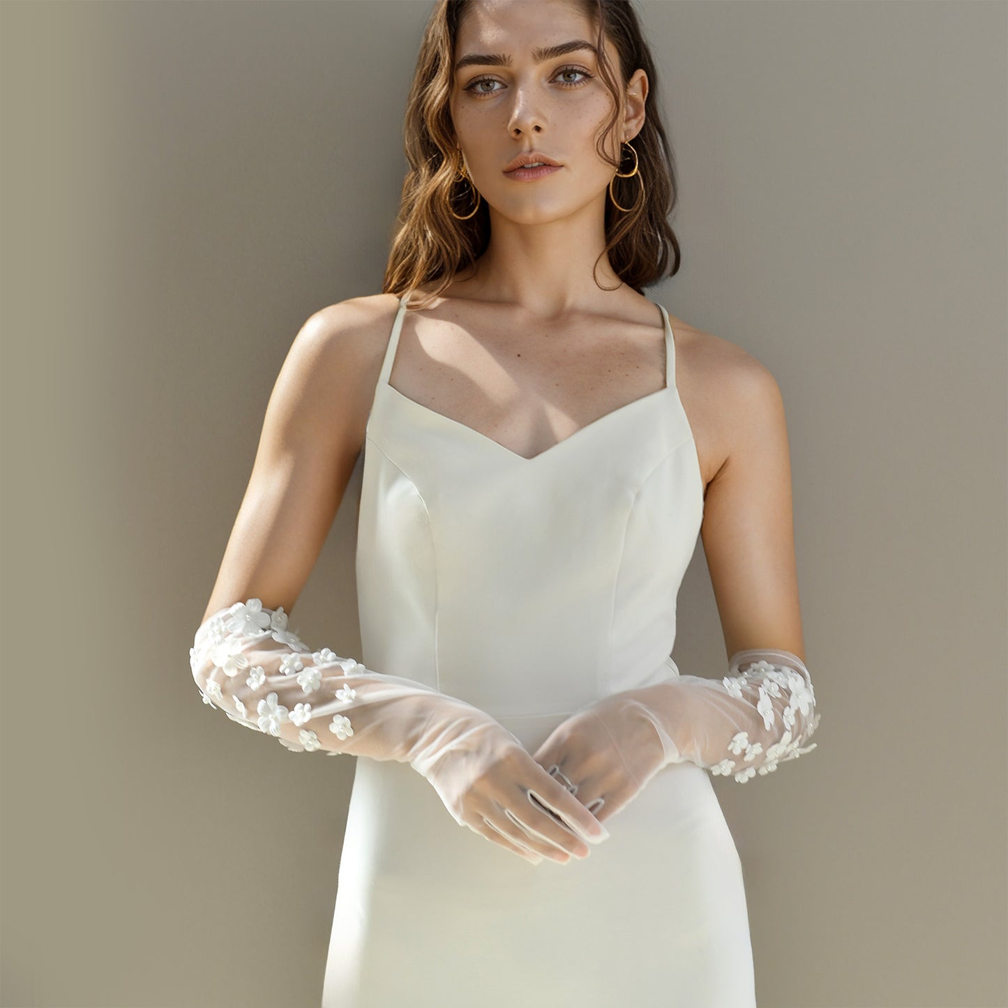 BRIDELLA BMM15 Women's 3d Flower Bridal Long Full Finger Gloves Wedding Dress Accessories Performance Decoration