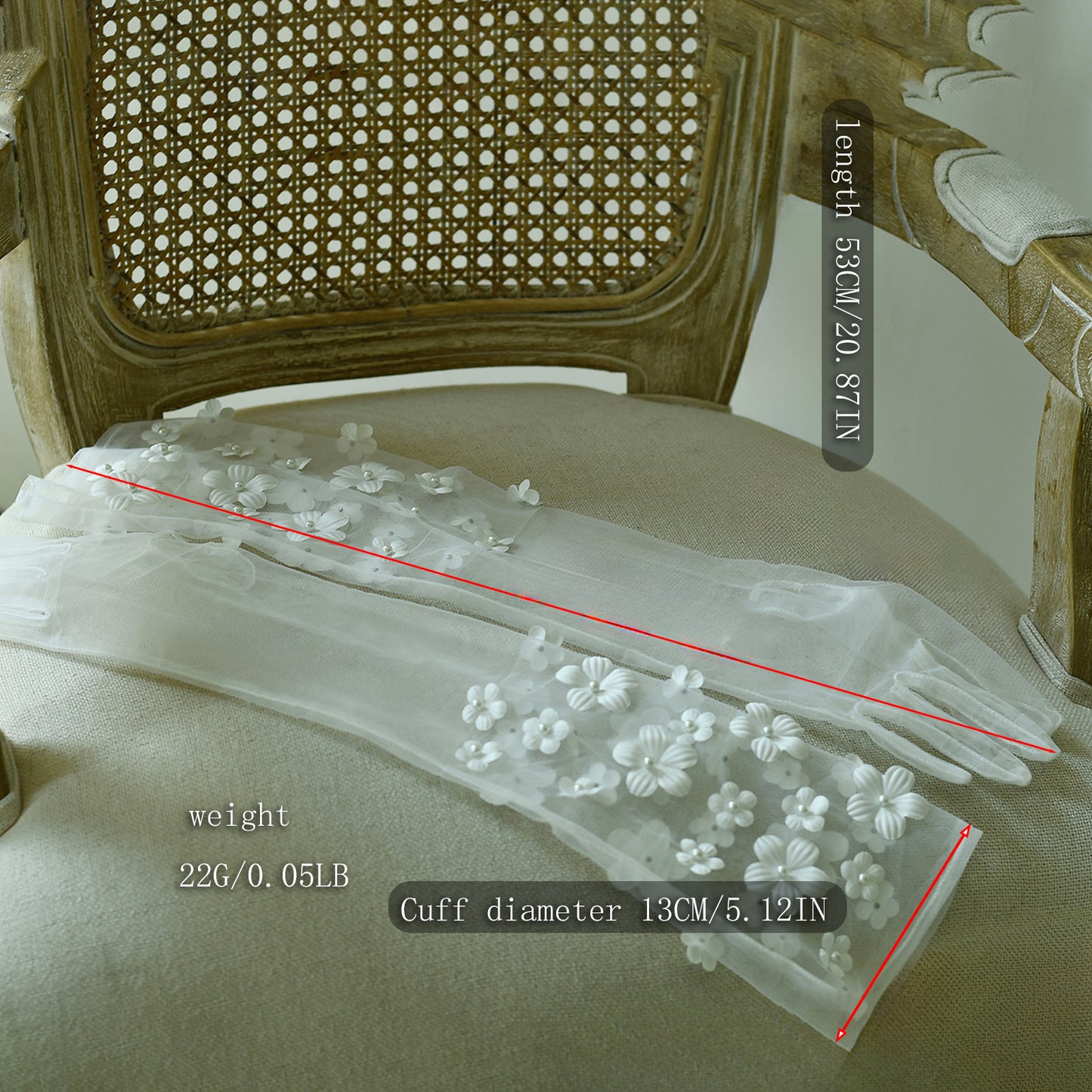 BRIDELLA BMM15 Women's 3d Flower Bridal Long Full Finger Gloves Wedding Dress Accessories Performance Decoration