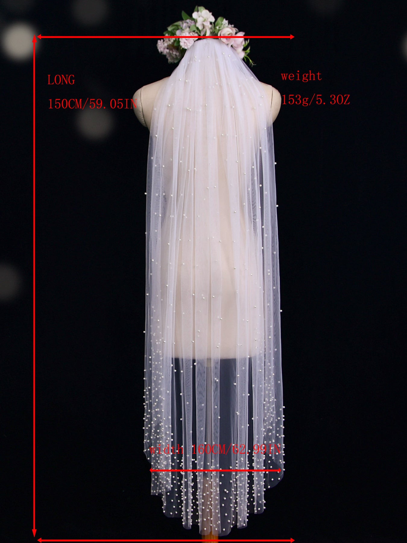 BRIDELLA BV10 Single Waltz Length Curved Pearl Bridal Veil with Comb