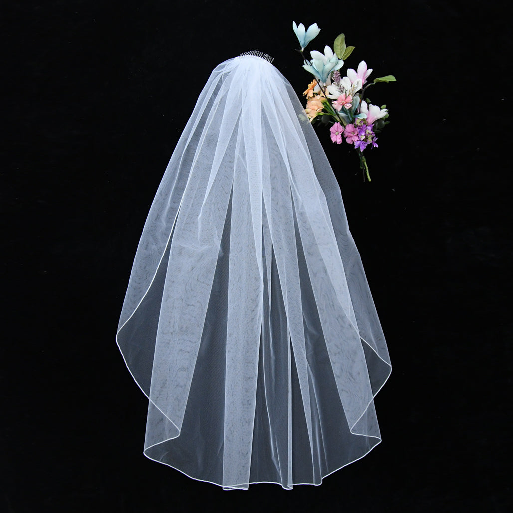 BRIDELLA BV14 Single Layer Simple Style Bridal Wedding Veil Solid Color Yarn Elbow Length With Hair Comb Veil