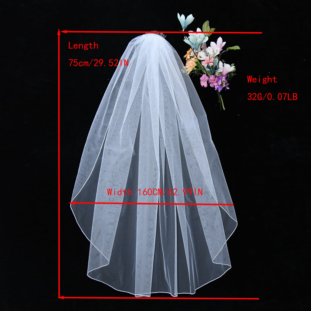 BRIDELLA BV14 Single Layer Simple Style Bridal Wedding Veil Solid Color Yarn Elbow Length With Hair Comb Veil