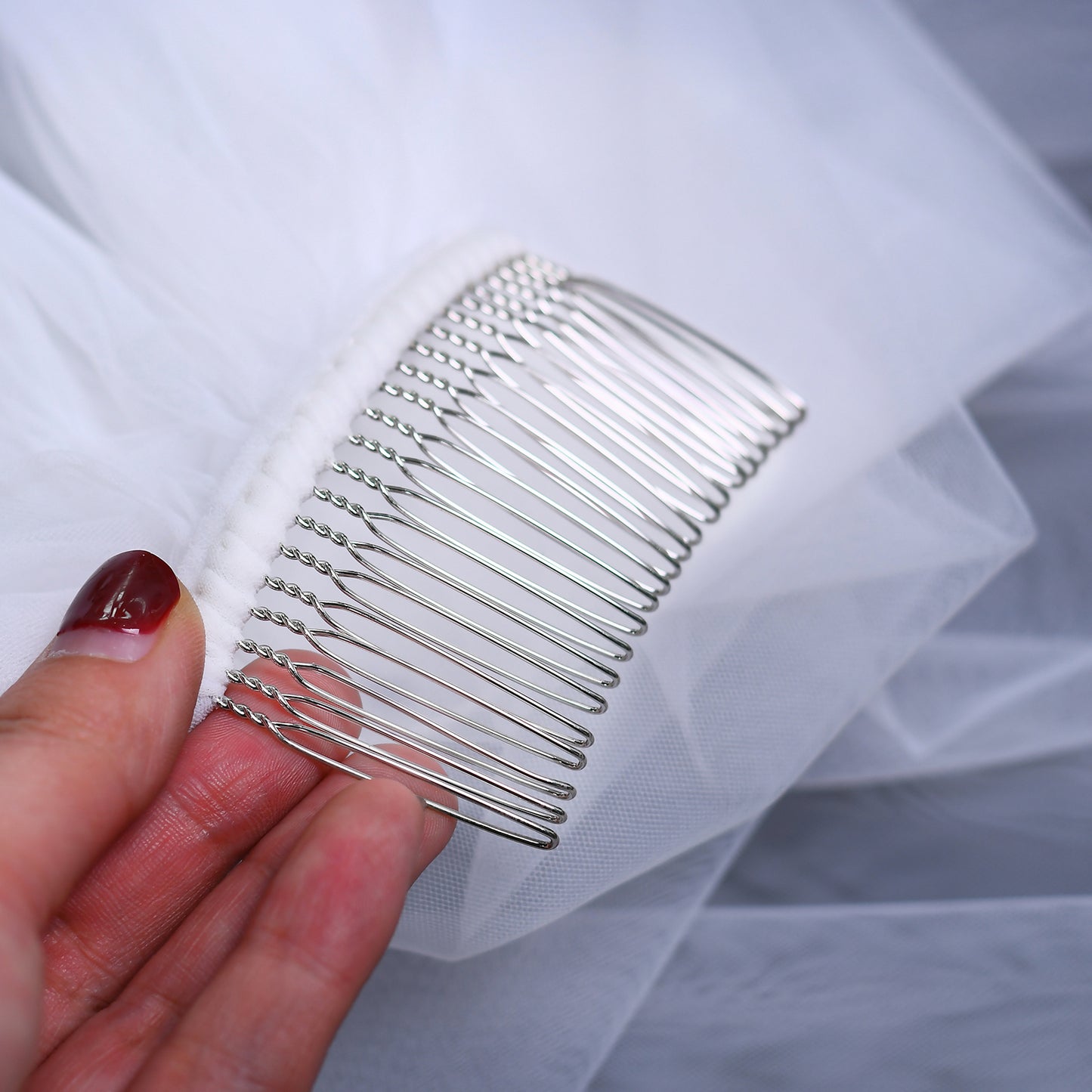 BRIDELLA BV14 Single Layer Simple Style Bridal Wedding Veil Solid Color Yarn Elbow Length With Hair Comb Veil