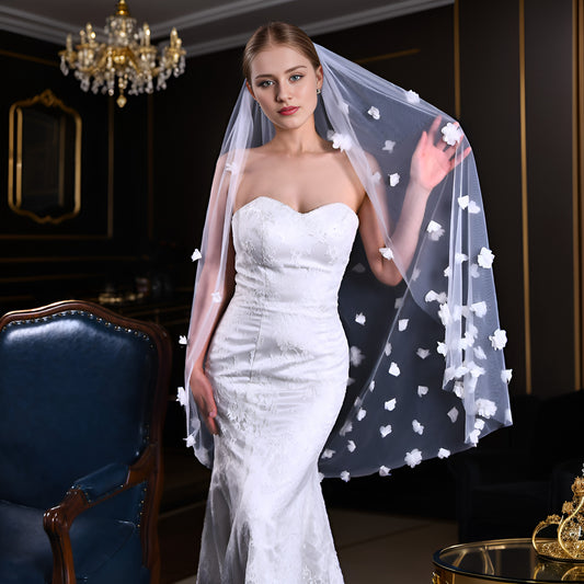 BRIDELLA BV20 Single Layer 3D Flower Veil Elegant Korean Bridal Wedding Veil Bridal Party Hair Accessories With Comb