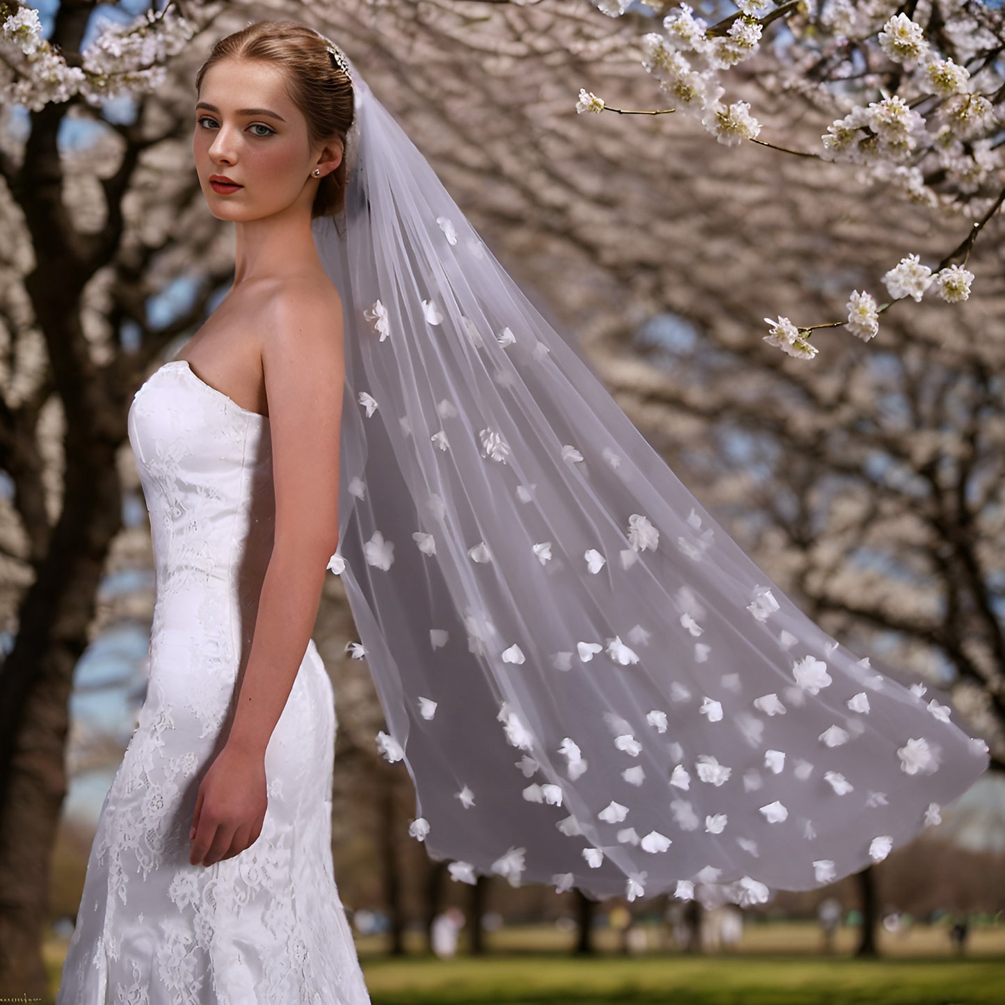 BRIDELLA BV20 Single Layer 3D Flower Veil Elegant Korean Bridal Wedding Veil Bridal Party Hair Accessories With Comb