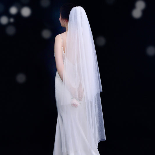 BRIDELLA BV25 Short Waltz Bridal Veil Pure Transparent Net Double Cut Edges with Comb Bridal Dress Accessories