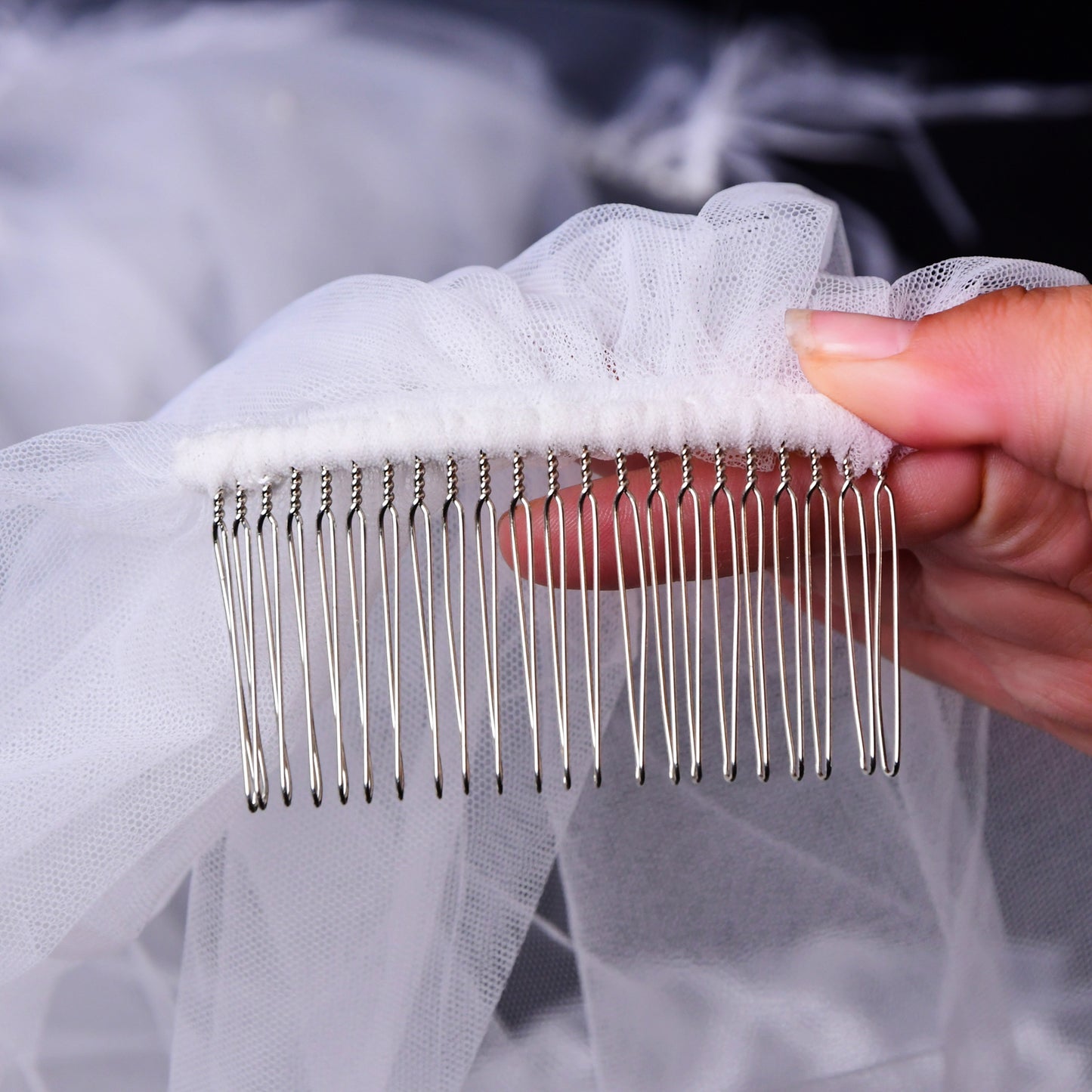 BRIDELLA BV25 Short Waltz Bridal Veil Pure Transparent Net Double Cut Edges with Comb Bridal Dress Accessories