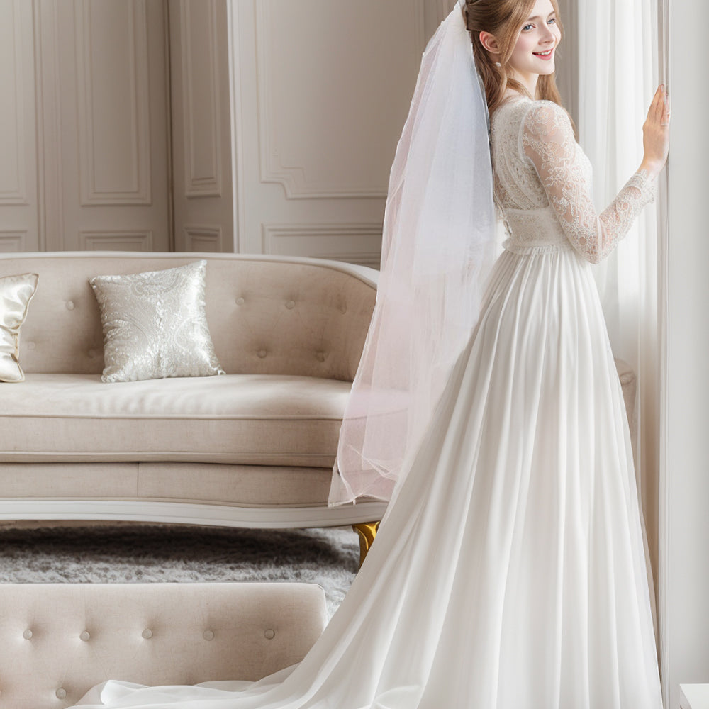 BRIDELLA BV25 Short Waltz Bridal Veil Pure Transparent Net Double Cut Edges with Comb Bridal Dress Accessories