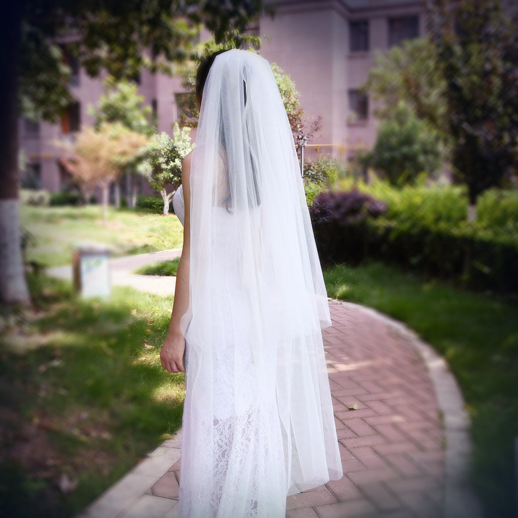 BRIDELLA BV25 Short Waltz Bridal Veil Pure Transparent Net Double Cut Edges with Comb Bridal Dress Accessories