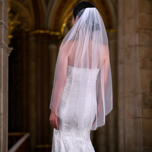 V31-I ivory mesh crystal veil