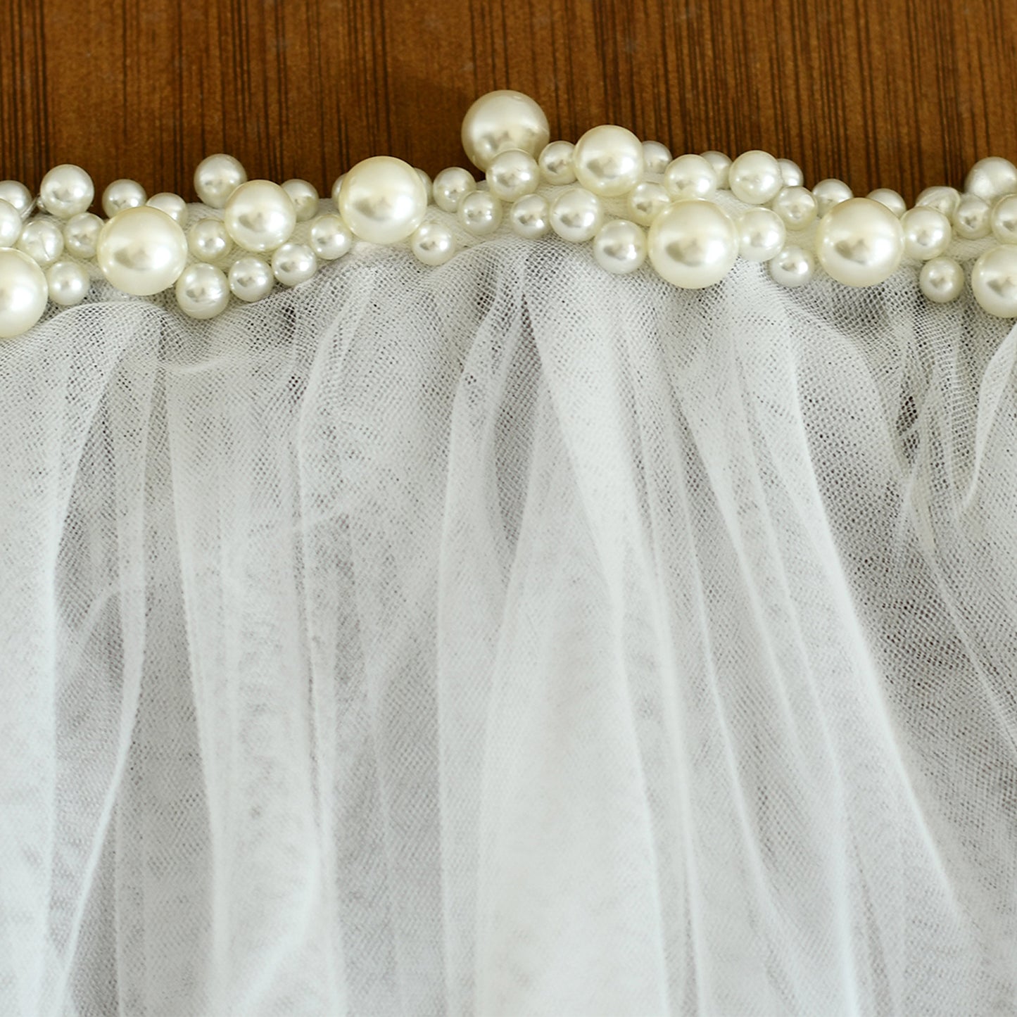 BRIDELLA BM99 New Bridal Veil Double Band Hair Comb Beaded Pearl Long Train Gentle Fashion Wedding Accessory