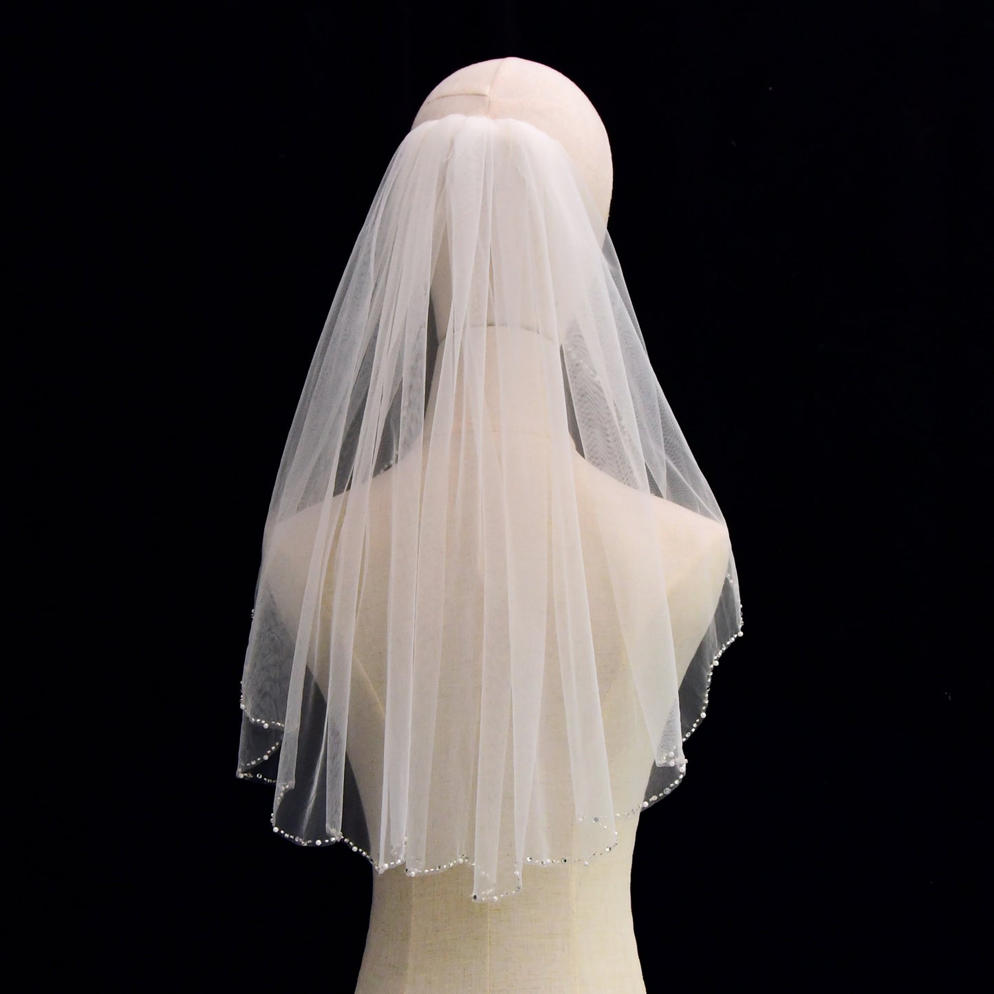 BRIDELLA BV33 Beautifully Beaded Edge Wavy Cut Veil Single Layer Elbow Length Veil With Comb Women's Wedding Veil