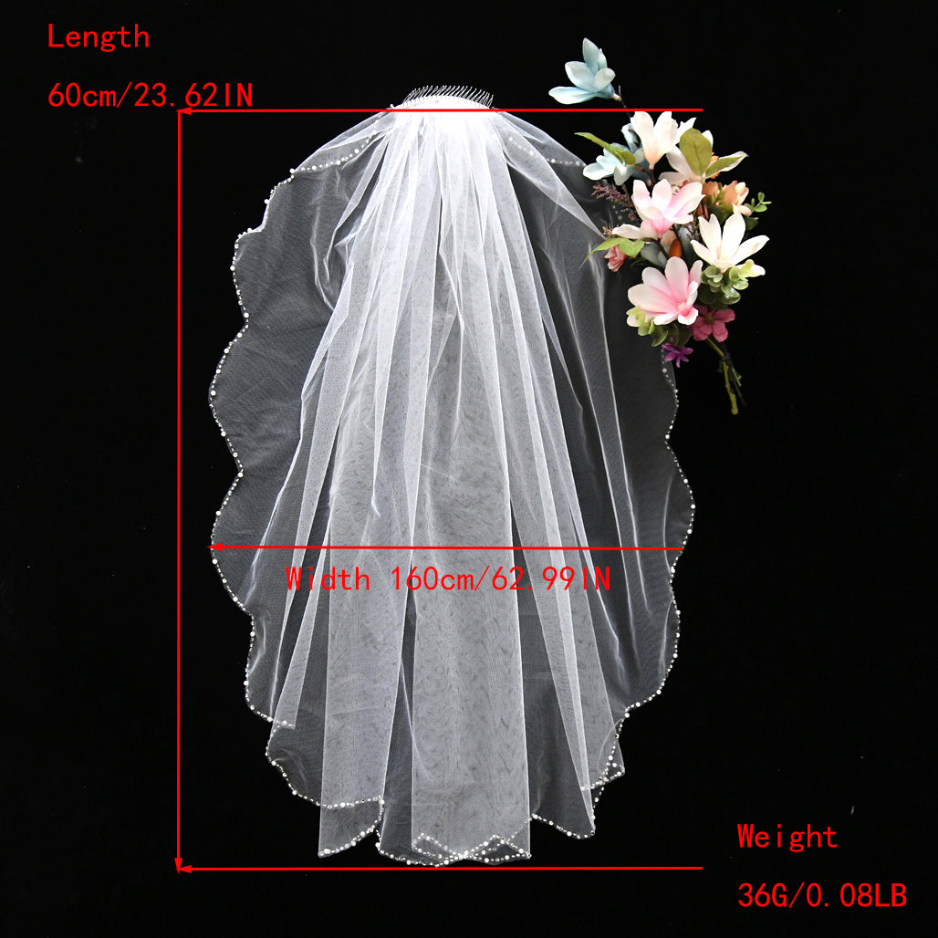 BRIDELLA BV33 Beautifully Beaded Edge Wavy Cut Veil Single Layer Elbow Length Veil With Comb Women's Wedding Veil