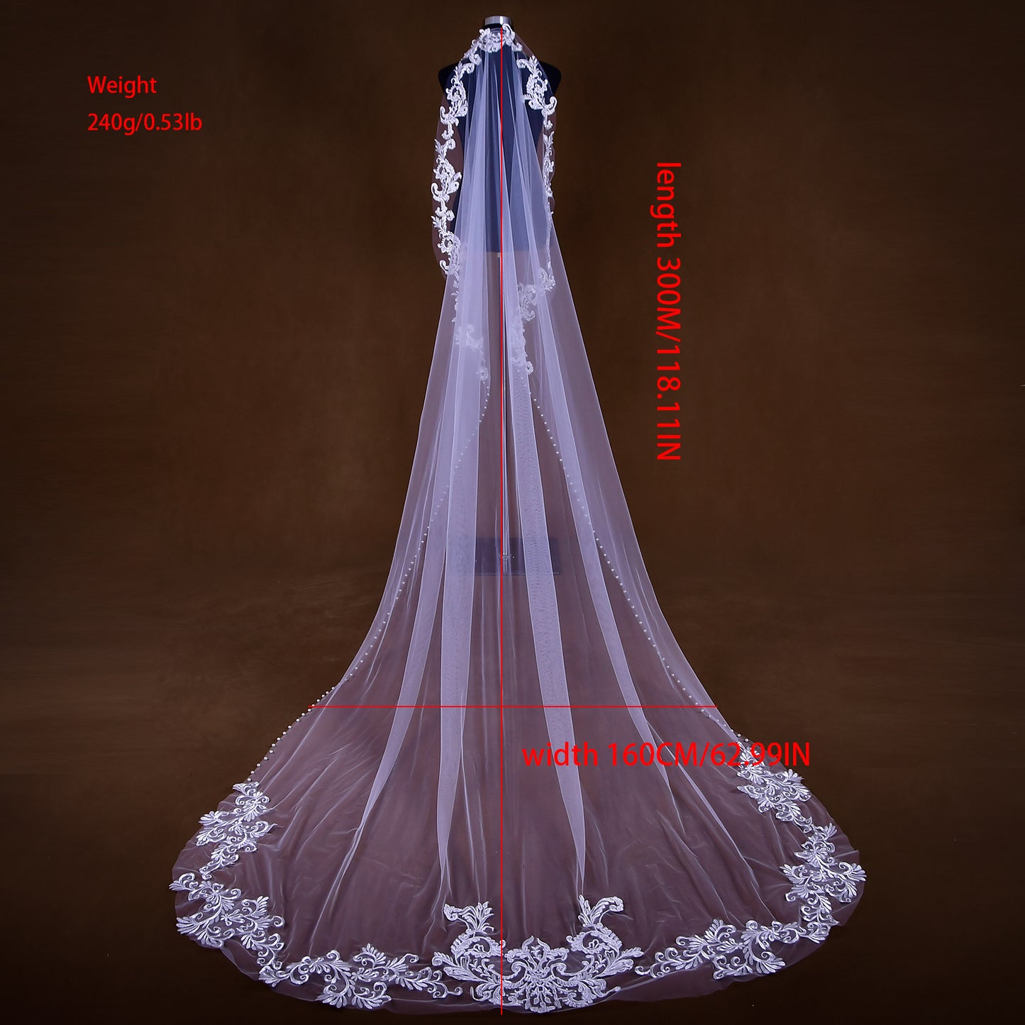 BRIDELLA BM45 Long Tailed Embroidered Edge Bridal Veil Without Hair Comb Bridal Accessories Women's Outdoor Lawn Photography