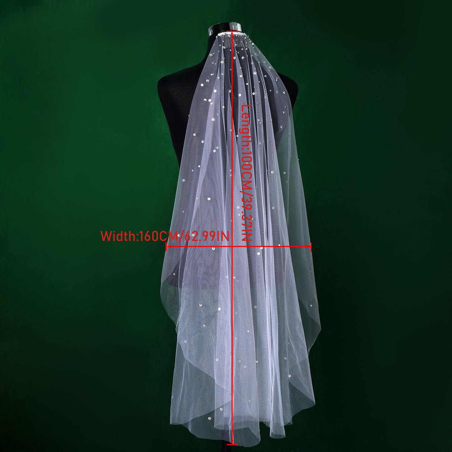BRIDELLA BM31 Single Finger Long Rhinestones Decorated Bridal Veil White Soft Tulle Outdoor Wedding Accessories Women Dress Voile