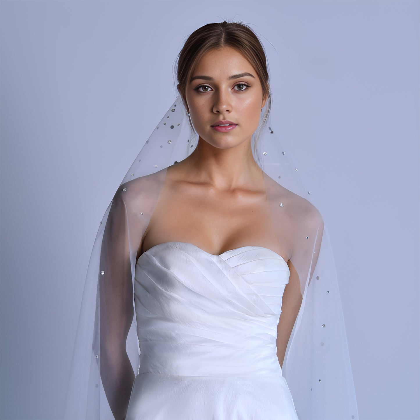 BRIDELLA BM31 Single Finger Long Rhinestones Decorated Bridal Veil White Soft Tulle Outdoor Wedding Accessories Women Dress Voile