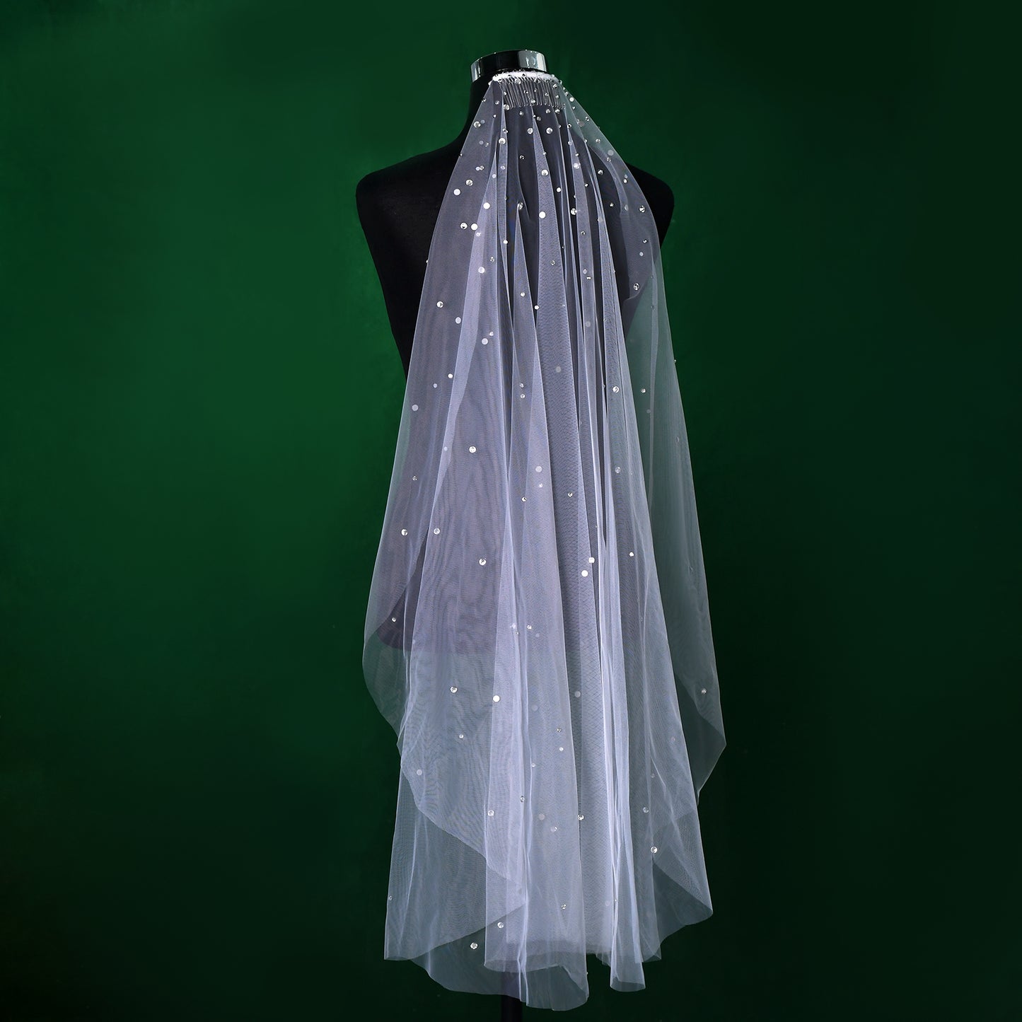 BRIDELLA BM31 Single Finger Long Rhinestones Decorated Bridal Veil White Soft Tulle Outdoor Wedding Accessories Women Dress Voile