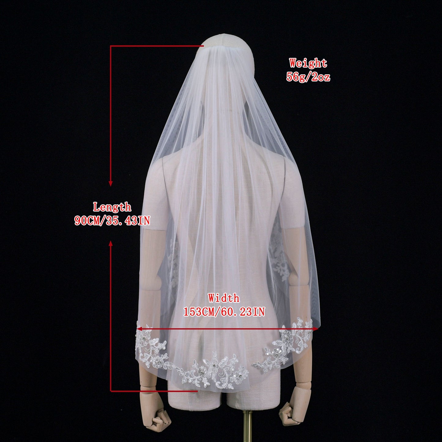 BRIDELLA BV49 Exquisite Bridal Lace Applique Short Veil Made Of Soft Mesh Material Pure Transparent Tulle