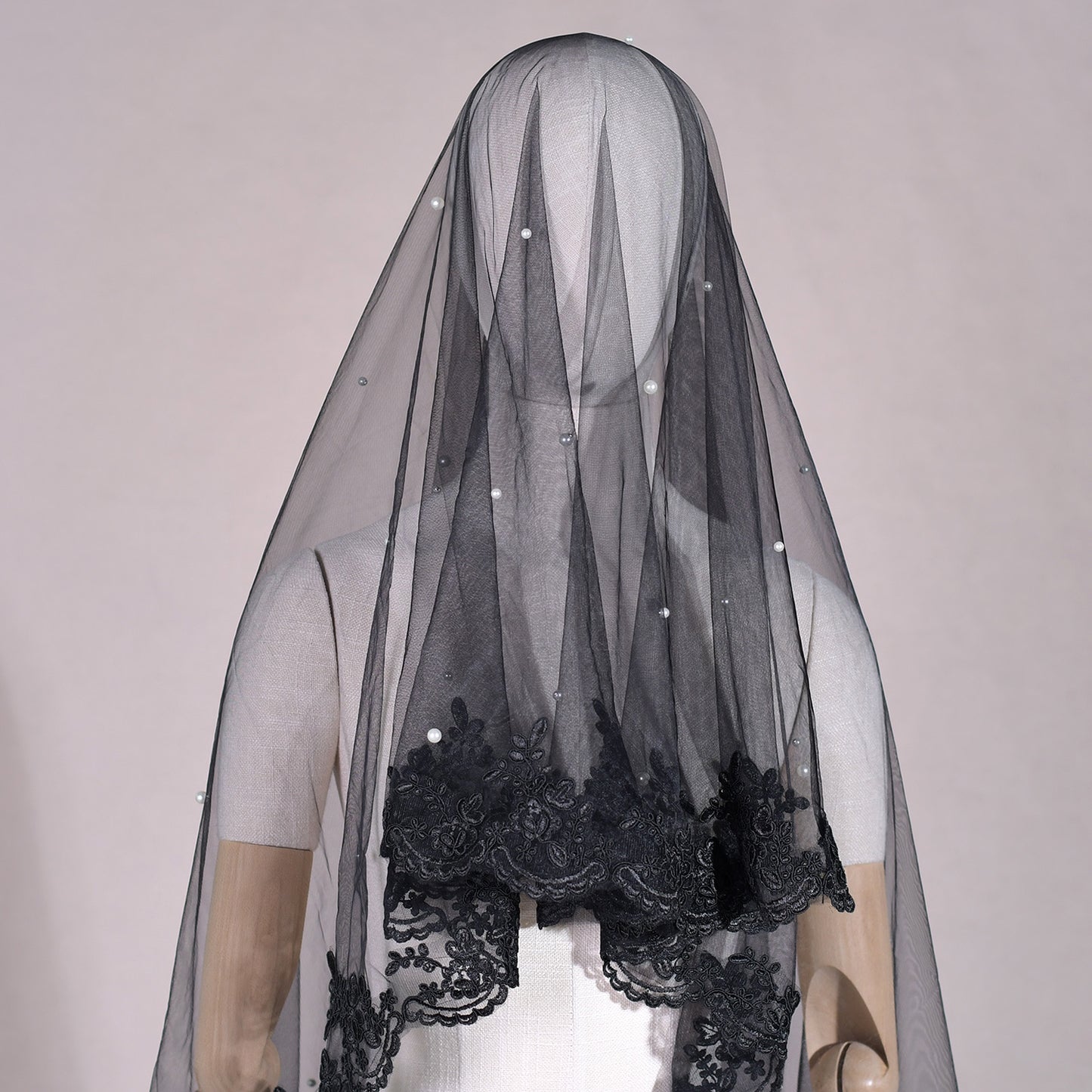 BRIDELLA BV65A Spanish Style Black Lace Bridal Veil Single Layer Soft Draped Veil Romantic Wedding Accessories