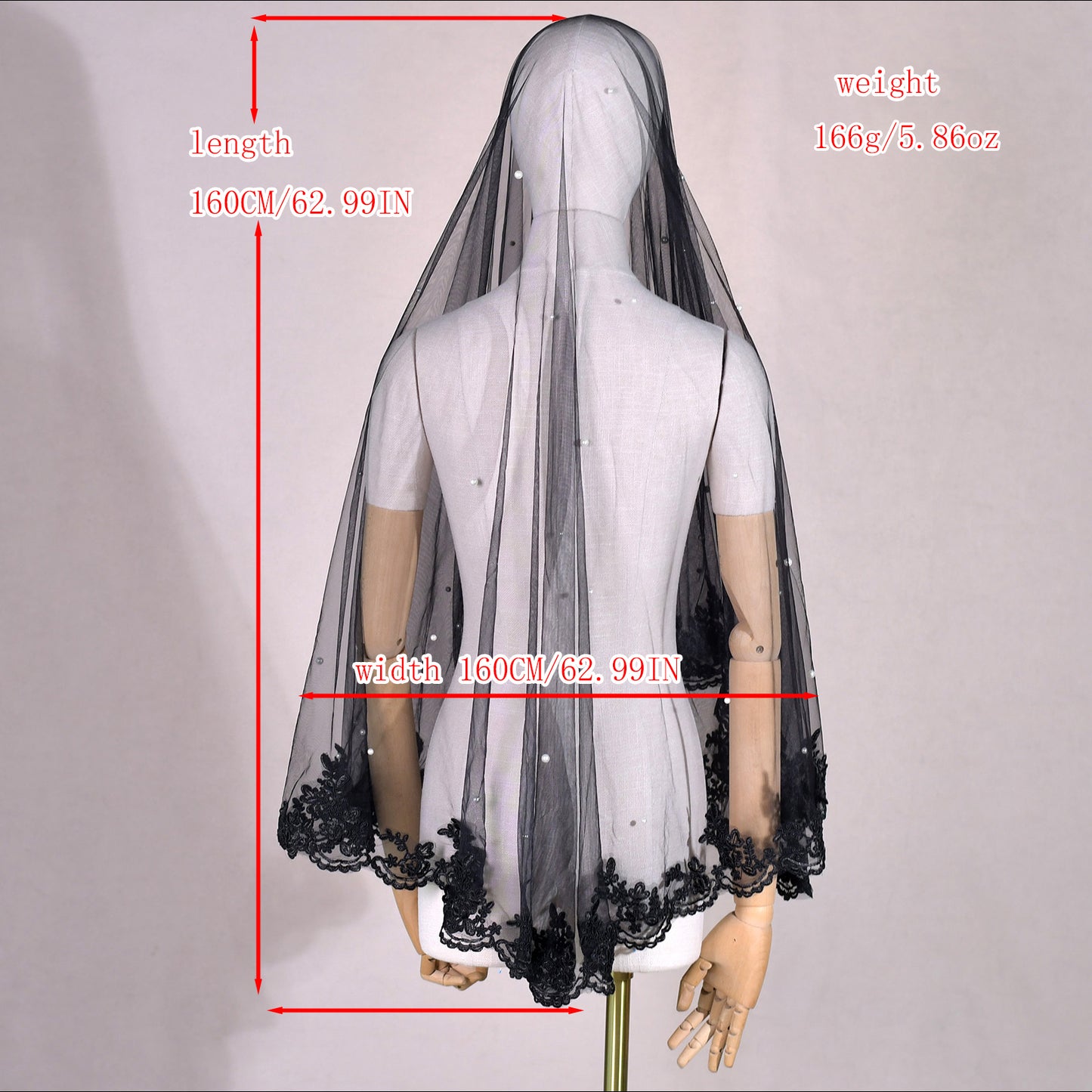 BRIDELLA BV65A Spanish Style Black Lace Bridal Veil Single Layer Soft Draped Veil Romantic Wedding Accessories