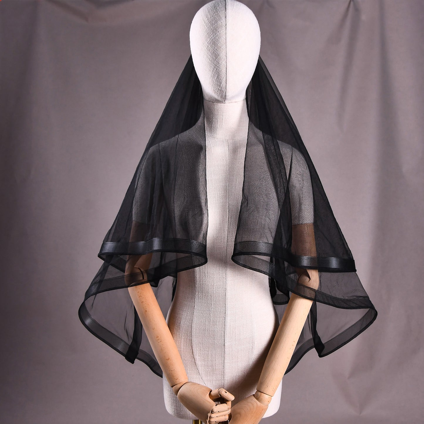 BRIDELLA BV69 Fashion Black Bridal Veil Double Layer Soft Lace Veil Fingertip Wedding Party Accessories