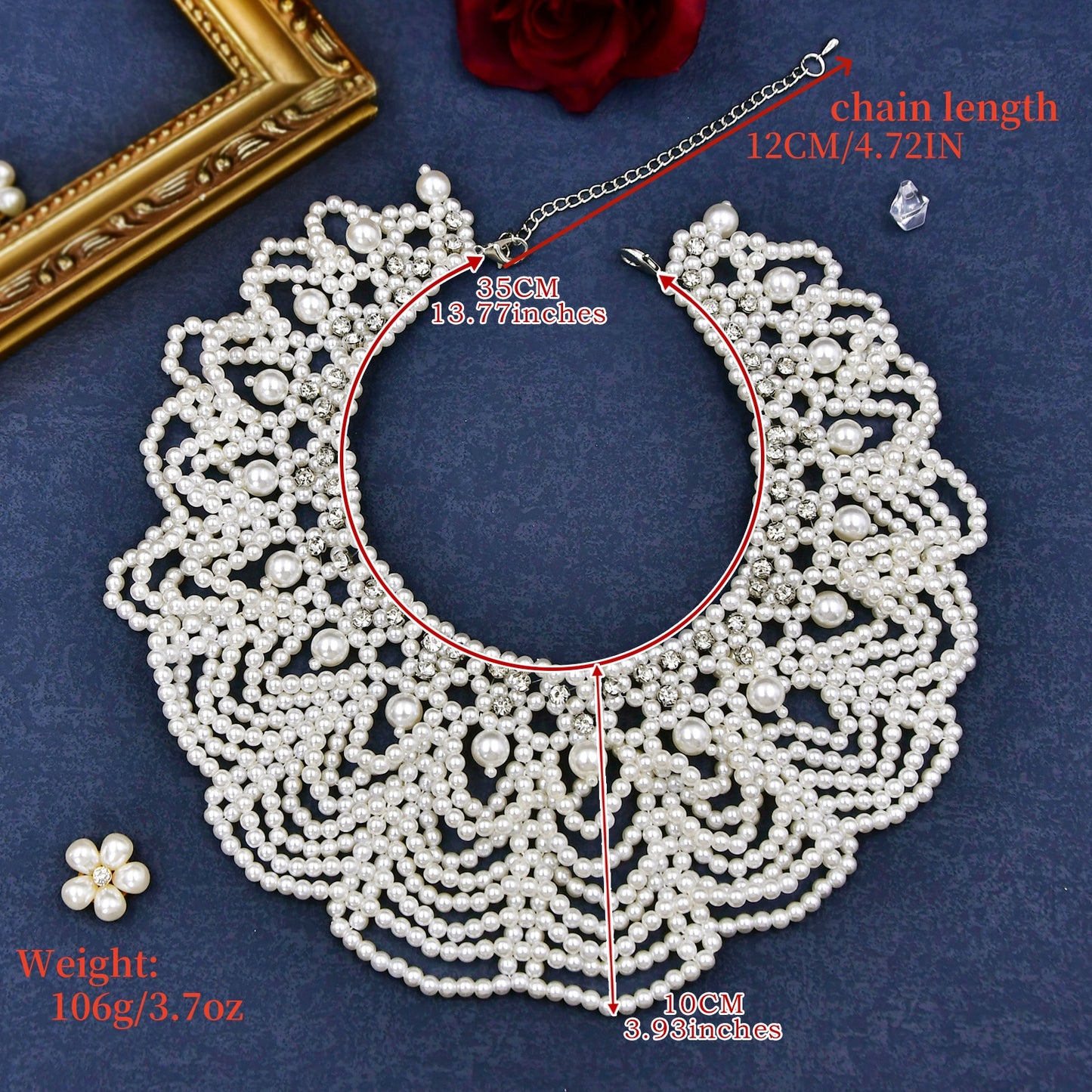 BRIDELLA BVG05 White Pearl Fashion Women's Necklace Handmade Beaded Short Body Chain Bridal Jewelry