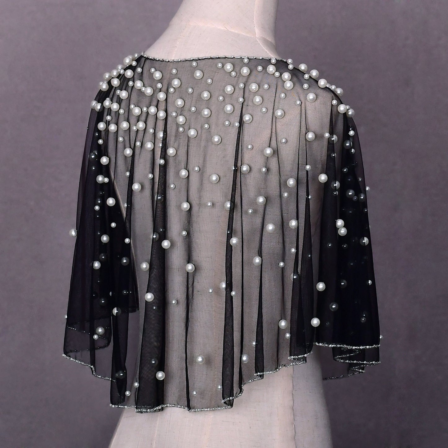 BRIDELLA BVG31 Pearl Beaded Bridal Cropped Party Jacket Elegant Sheer Cover up Modern Bridal Party Cropped Pearl Top