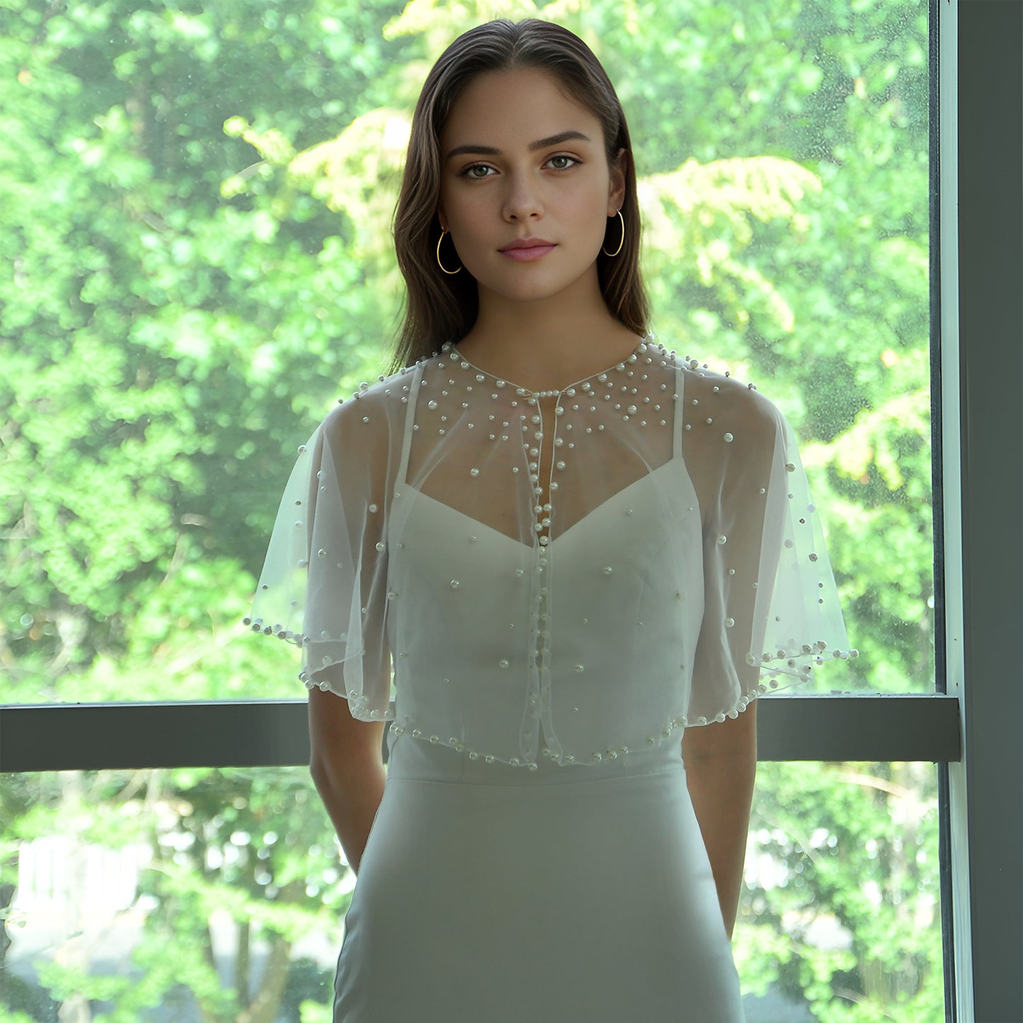 BRIDELLA BMG39 Pearl Bridal Cape Cropped Top Wedding Accessories Women's Cardigan Performance Dinner Accessories