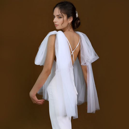 BRIDELLA BMG23 Wedding Shawl Wrap Shrug Women Dress Party Detachable Puff Sleeves Bridal Wings Accessories
