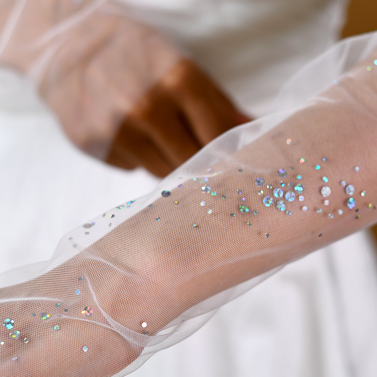 BRIDELLA BMM06 Sparkling Starlight Bridal Gloves Long Fingerless Soft chiffon Wedding Accessories Women Dress Festival Matching