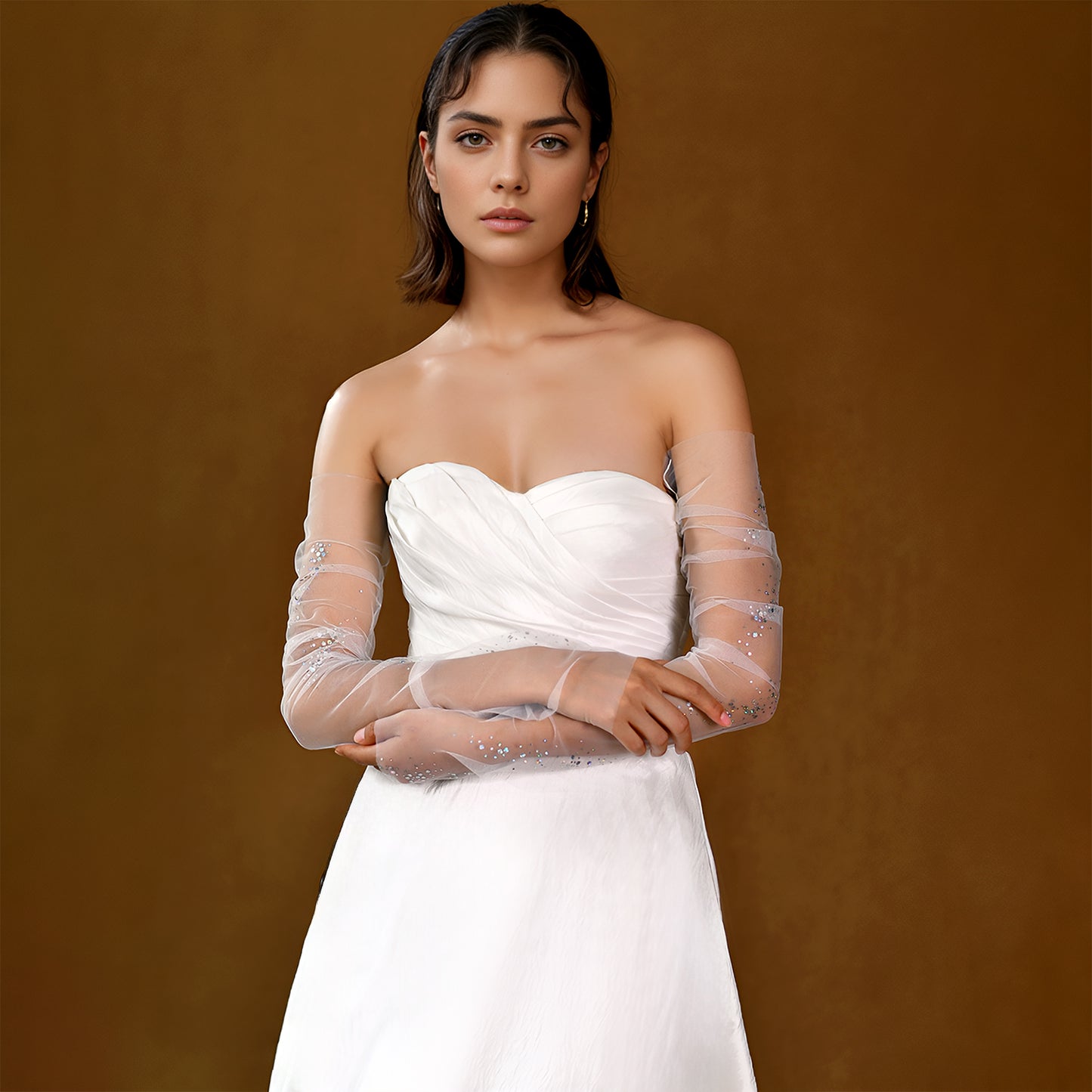BRIDELLA BMM06 Sparkling Starlight Bridal Gloves Long Fingerless Soft chiffon Wedding Accessories Women Dress Festival Matching