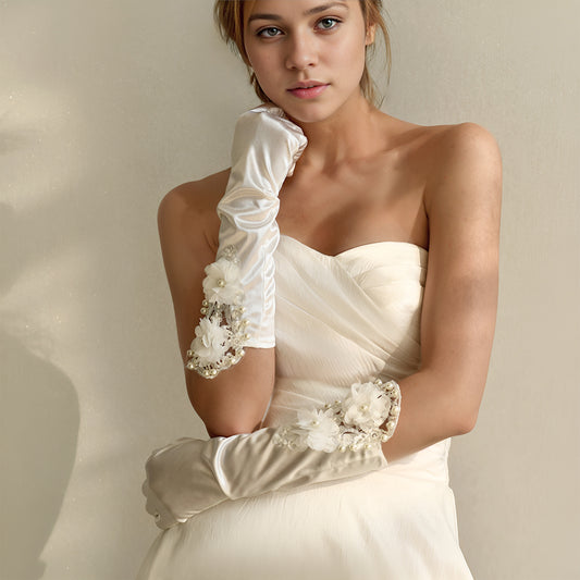 MM09 red pearl satin gloves