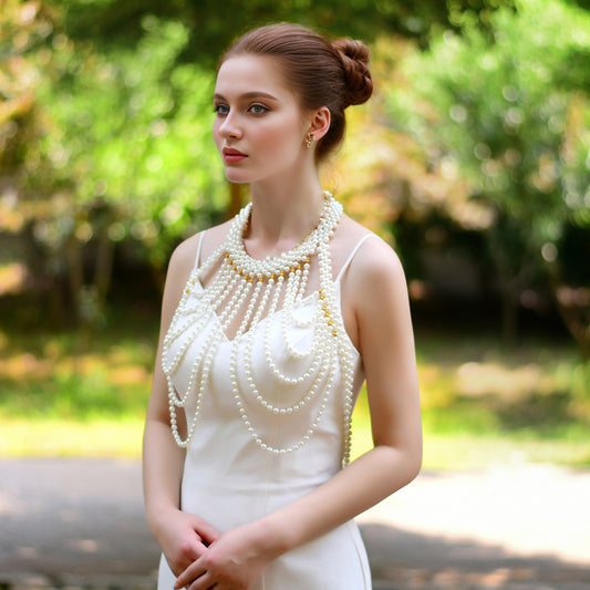 BRIDELLA BVG49 Luxury Sexy Fitted Jewelry Bridal Multi-Layer Pearl Wedding Jacket Women's Cape Top