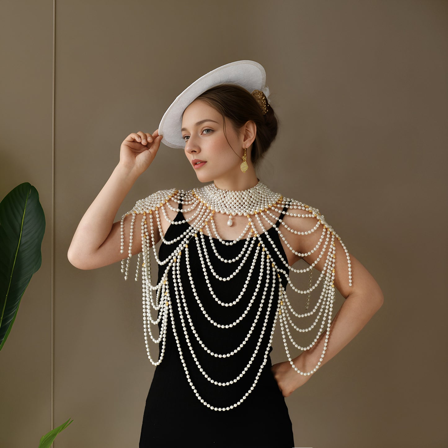 BRIDELLA BVG66 Bridal Short Tassel Shawl Imitation Pearl Handmade Beaded Women's Holiday Party Accessories