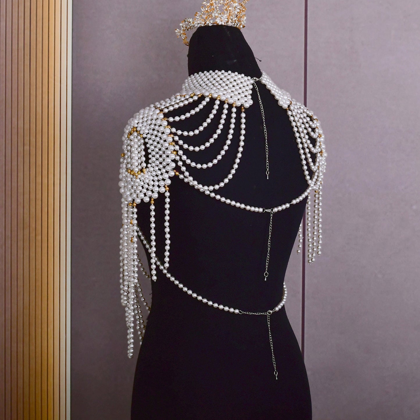 BRIDELLA BVG66 Bridal Short Tassel Shawl Imitation Pearl Handmade Beaded Women's Holiday Party Accessories